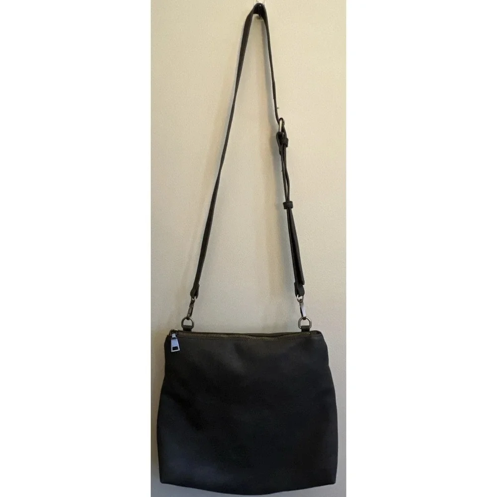 Antik Kraft Supple Faux Leather Crossbody Hobo Bag Dark Charcoal Grey Zipper
